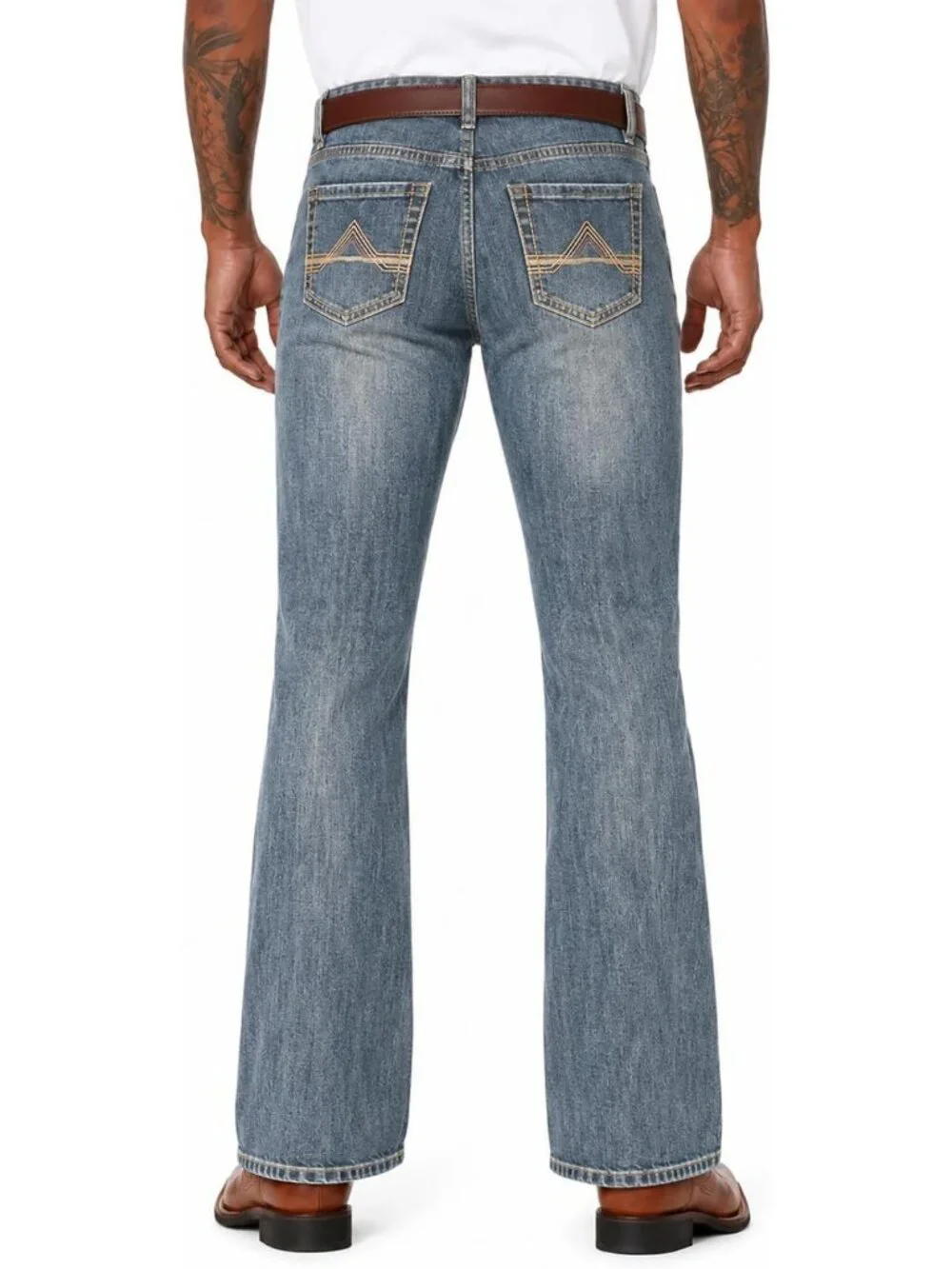 Men's Bootcut Jeans with Stretch, Regular Fit, Back Embroidery, Casual Denim